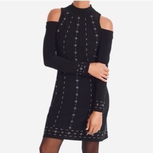 White‎ House Black Market Black Embellished Long Sleeve Bodycon Dress XS EUC LBD
